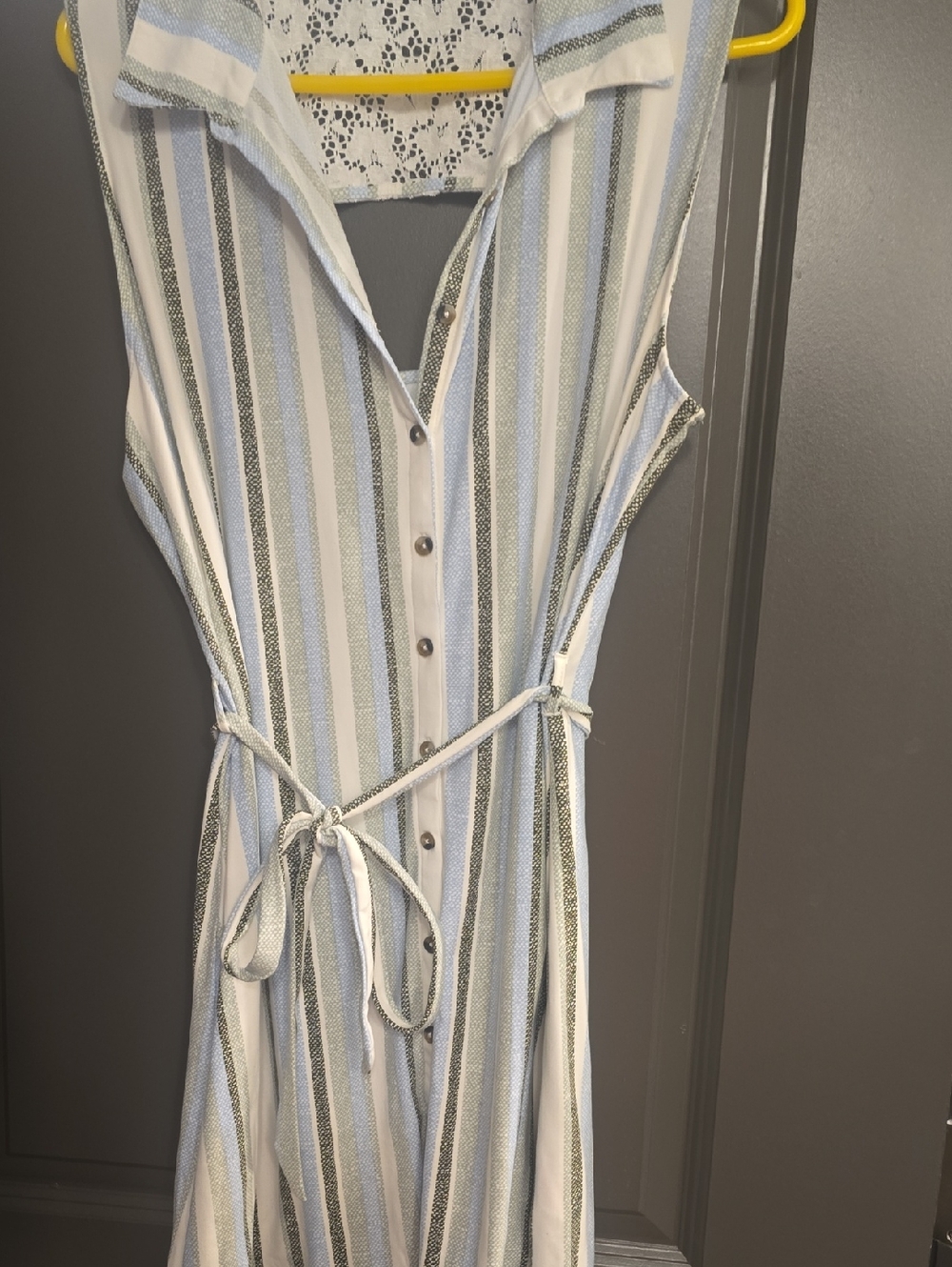 No Boundaries Striped Button-Front Midi Dress in Light Blue, White, and Gray